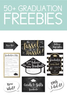 graduation party printables and freebies with the text, 50 + graduation freebies