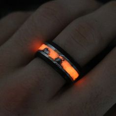 Solid Fire Opal Wedding Band With Unique Hammered Finish - Etsy Black Silver Wedding, Glow Wedding, Dark Rings, Opal Wedding Band, Carbon Fiber Rings, Opal Wedding, Black Wedding Band, Meteorite Ring, Mens Engagement