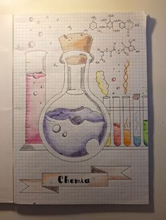 a drawing of a glass flask containing chemicals