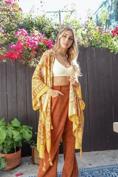 Moroccan Inspired Tapestry Kimono One Size / Mustard Yellow Tapestry, Linen Kimono, Kimono Outfit, Kimono Wrap, Boho Summer Dresses, Boho Kimono, Print Kimonos, Layered Tops, Style Cardigan