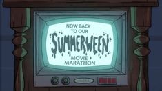 an old fashioned television with the words'now back to our summerben movie marathon'on it