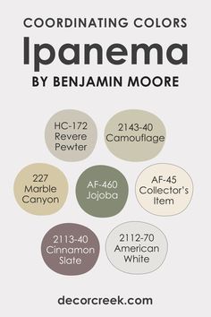 the color scheme for pantonema by benjamin moore is shown in different shades