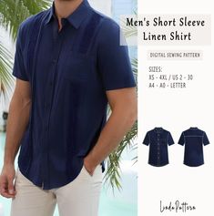 men's short sleeve linen shirt sewing pattern