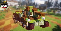 an animated image of a house made out of blocks and bricks in the middle of a field