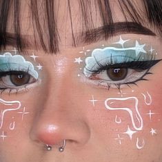 Studio Ghibli Makeup Look, Cinnamon Roll Makeup, Cute Eye Looks, Cute Face Painting Aesthetic, Sanrio Makeup Look, Unique Makeup Looks Creative, Creative Eye Makeup Looks, Red And White Makeup, Creative Face Makeup