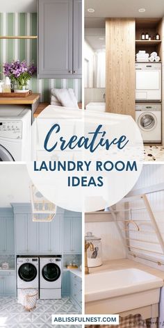 four pictures with the words creative laundry room ideas