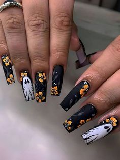 Summer Halloween Nails, Halloween Aesthetic Nails, Summerween Nails, It Nail Art, Unghie Sfumate, Nagellack Trends, Long Press On Nails, Halloween Press On Nails