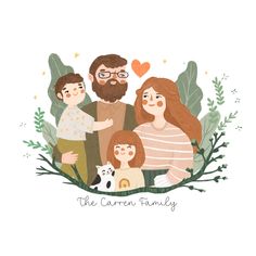 the cartoon family is surrounded by leaves and plants