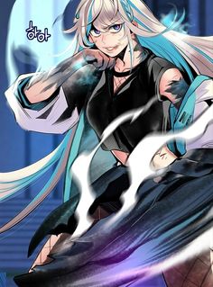 an anime character with long white hair and blue eyes