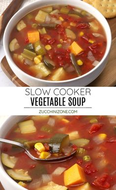 two pictures showing different types of vegetable soup