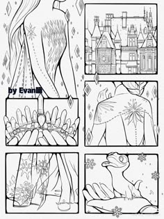 an adult coloring book page with the title's image in black and white, which includes