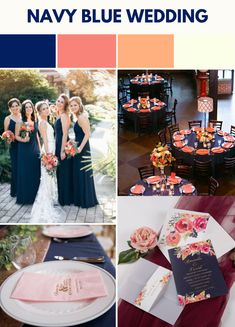 navy blue and coral wedding color scheme