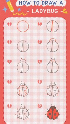 how to draw a ladybug on a red and white checkered tablecloth