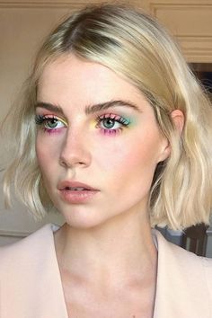 Henna Makeup Face, Multi Color Makeup Look, Pearls On Face Photoshoot, High Tide Colourpop Looks, Short Ethereal Hair, Spring Inspired Makeup, Character Inspo Woman, Pride Hair Ideas, Fun Bridal Makeup