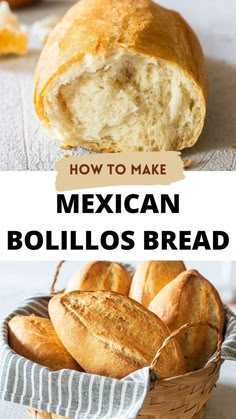 mexican bollos bread in a basket with text overlay