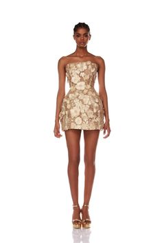 Jasmine Maraya Gold Mini Dress – BRONX AND BANCO Top Sewing Ideas, 8th Grade Dresses, Welcome Party Dress, Senior Dress, Grade Dresses, 40 Th Birthday, Bride Party Dress, Awards Outfits, Mood Board Spring