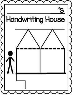 a handwritten house with a person standing in front of it