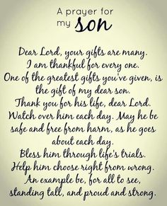 a prayer for my son written in black ink