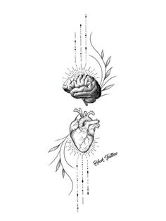 a drawing of the human heart and brain with arrows coming out of it's sides