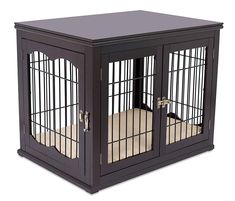 a dog crate that has two doors and one door open