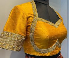 Shoulder Embroidery Designs For Blouse, Kanchi Pattu Saree Blouse Designs, Boat Neck Blouse Designs Latest For Silk Saree, Yellow Blouse Designs Latest, Yellow Embroidery Blouse, Bride Blouse Designs Latest, Pattu Blouse Designs, Lengha Blouse Designs, Latest Blouse Neck Designs