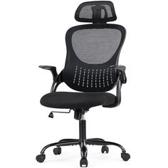 an office chair with black mesh back and seat, viewed from the front angle on a white background