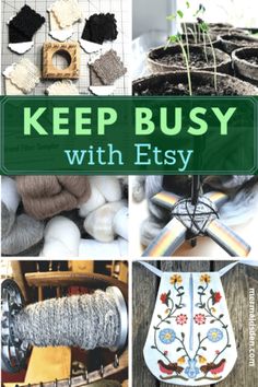 the cover of keep busy with etsy, featuring pictures of plants and other things