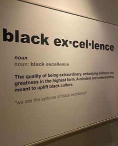 a sign that is on the wall in front of a door with words about black excellence