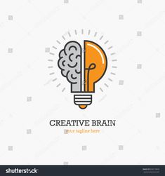 creative brain logo design with light bulb and idea symbol for business, company or brand