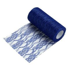 a roll of blue lace on a white background