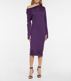 One-shoulder cashmere and silk midi dress Silk Midi Dress, Silk Yarn, Knee Length Dresses, Fitted Skirt, Luxury Clothing, Luxury Outfits, Dresses For Women, Tom Ford, Dresses Online