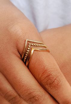 "Chevron Ring, Brass Ring, Plain Beaded Twisted Band, Dainty Ring, Triple Chevron Ring, Boho Ring, Midi Ring, Ethnic Ring, V Ring, Gift For Her Size:- All Size Available In Variation Metal:- Brass IMPORTANT NOTE....👇 1 product free gift on purchase of 3 products. You can choose the free gift as your wish. Take a screenshot of the free gift you like from my shop and send me a photo in personal message. MUST READ....👇 5 stars is my shop's priority. So contact me before leaving any negative revie Ring Pattern Gold, Boho Gold Rings, Gold Bohemian Stackable Rings, Bohemian Gold Stackable Rings, V Ring Design, Fashion Rings Womens, V Rings, Gold Ring Indian, Brass Rings Jewelry