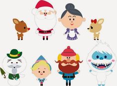 a group of cartoon characters with hats and beards