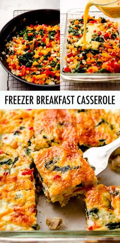 a collage of photos showing different types of breakfast casserole