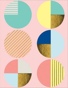 an art print with different shapes and colors on the paper, including circles in pastel tones