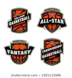 basketball emblems set with ball and cross on white background for sport team or competition