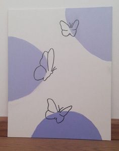 two butterflies on a purple and white background are depicted in this acrylic painting