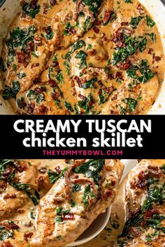 creamy tuscann chicken skillet with spinach and bacon