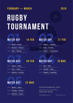 the rugby tournament poster with numbers and dates