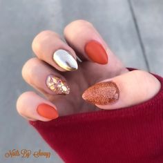 Chrome Nails 2023, Holiday Chrome Nails, Burnt Orange Nail Ideas, Orange Nail Ideas, Nail Parlour, Orange Nail, Sassy Nails, Chic Autumn, Work Nails