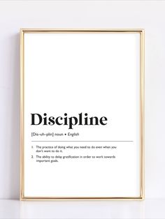 a black and white poster with the words discipline