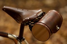 a close up of a brown bicycle handlebar