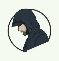 a drawing of a man in a black hoodie