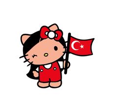 a hello kitty holding a turkish flag