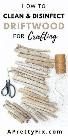 how to clean and disinfect driftwood for crafting with text overlay