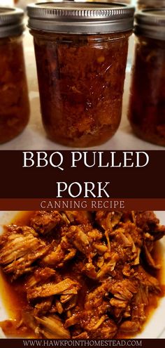 bbq pulled pork recipe in a jar with text overlay