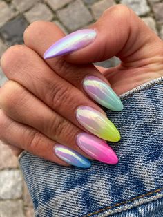 Ombre Chrome Nails, Chrome Nails Designs, Airbrush Nails, Unicorn Nails