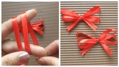 two pictures showing how to make ribbon bows