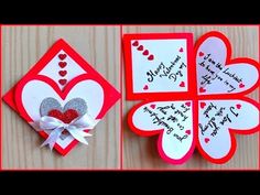 two different pictures of valentine's day cards with hearts and words on the card