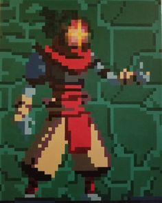 a pixel art painting of a woman holding a baseball bat